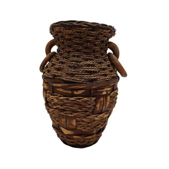 Wicker Terracotta Pottery Vase 2 Handles With O-rings - Picture 1 of 6